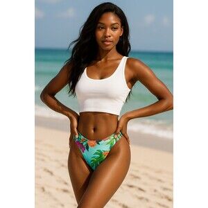 La Blanca Women Side Shirred Hipster‎ Bottom Bright Aqua Tropicalia 16 MWT Beach